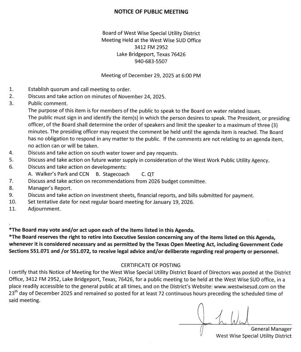 Board Meeting Agenda 12/29/25