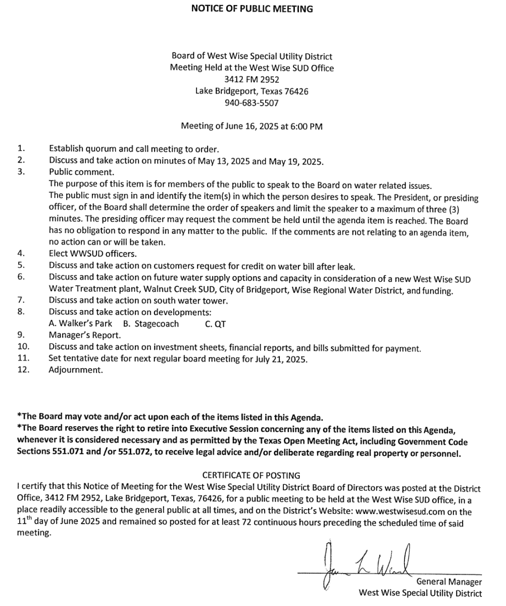 Board Meeting Agenda 6/16/25