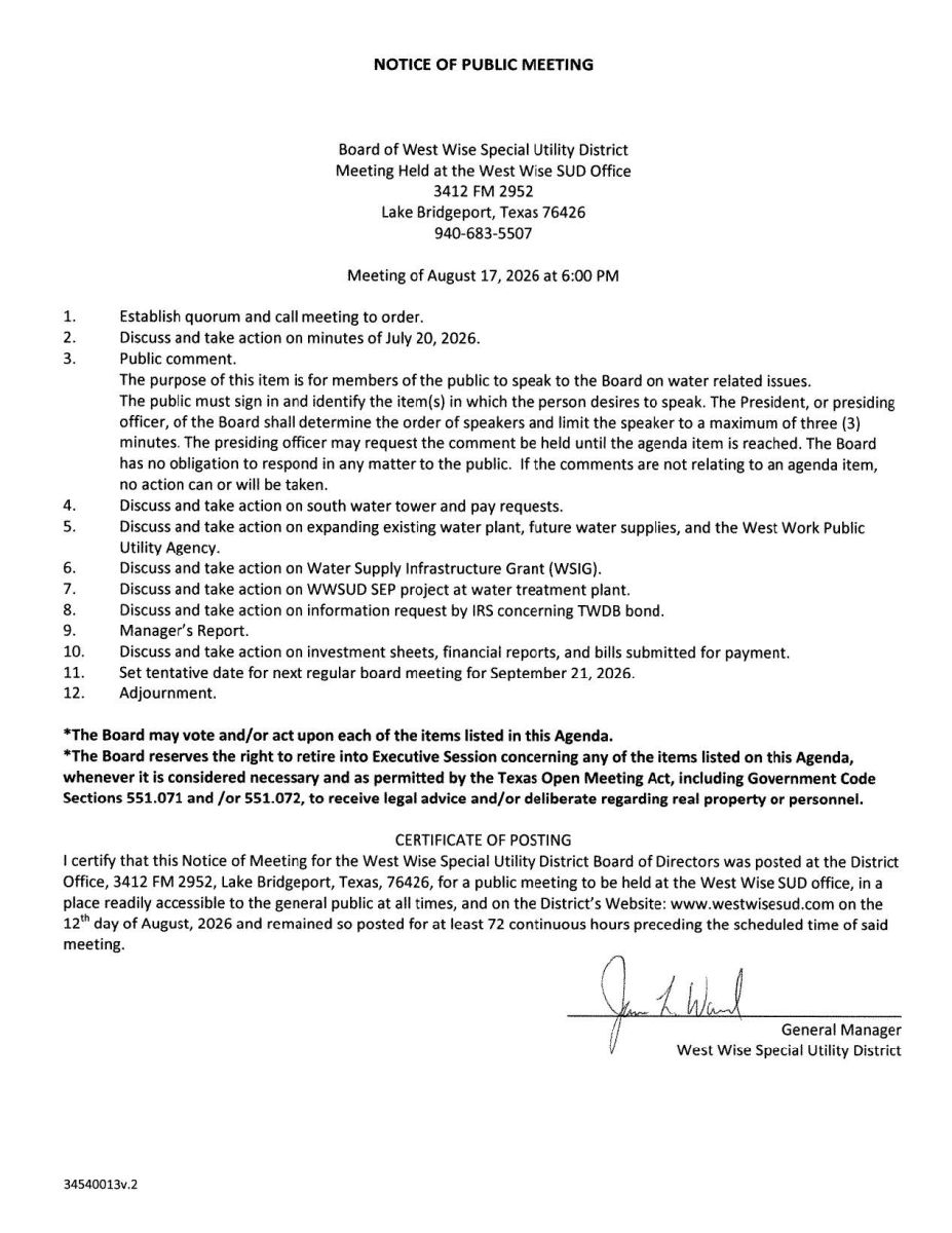 Board Meeting Agenda 8/17/26